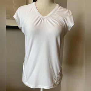 ATHLETA White V-Neck Short Sleeve Top